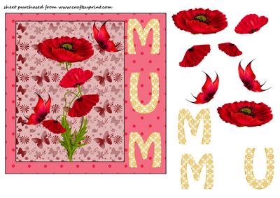 Mum Red Poppies Card Front
