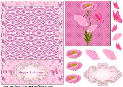 Pink Poppies and Butterflies Card Front