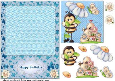 Blue Happy Birthday Bee Card Front 2