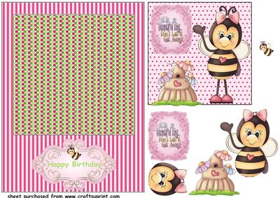 Pink Happy Birthday Bee Card Front