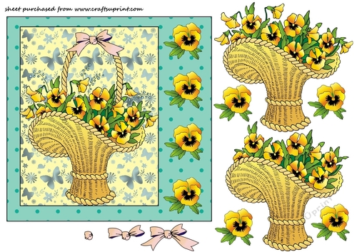 Yellow pansy basket card front