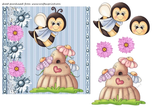 Blue floral bee card front 2