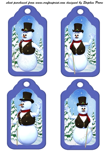 4 Christmas snowman tag toppers