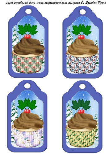 4 Christmas cupcake tag toppers