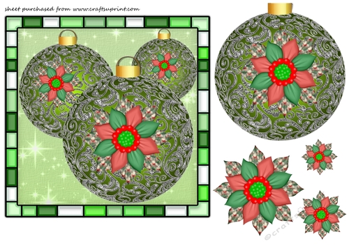 Green Christmas baubles card front