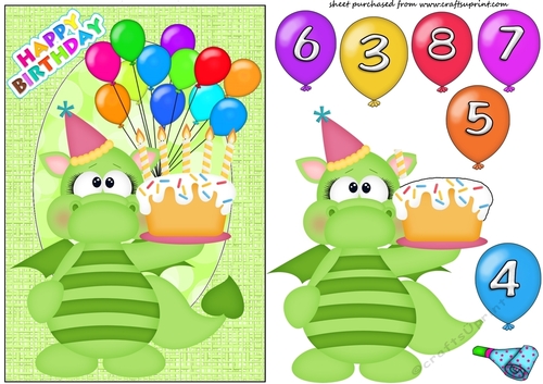 Age 3-8 Birthday dragon card front 