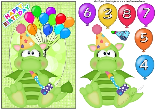 Age 3-8 Birthday dragon card front 2