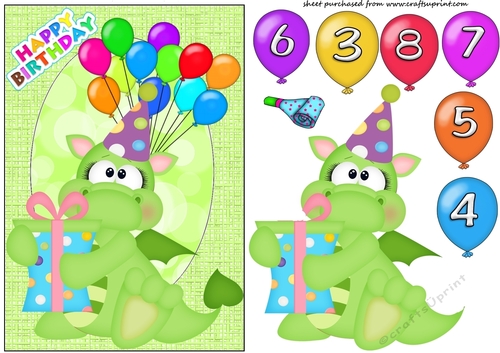 Age 3-8 Birthday dragon card front 3