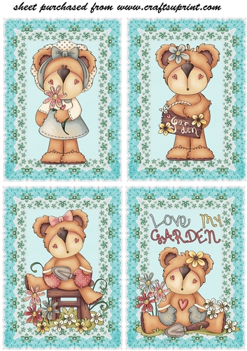 4 Blue garden teddies toppers