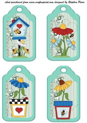 4 Blue love my garden tag toppers