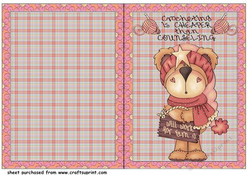 Crocheting bear cut and fold card 3(American spelling)