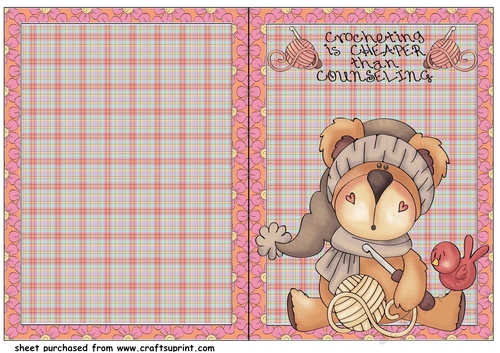 Crocheting bear cut and fold card 5(American spelling)