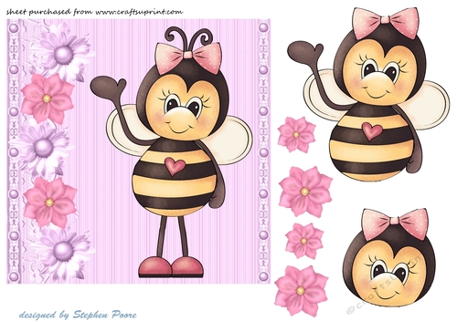 Pink floral bee card front 1