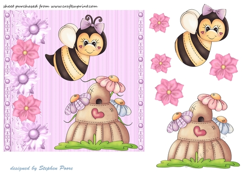 Pink floral bee card front 2