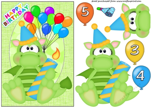age 3-5 Birthday dragon card front