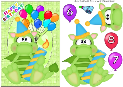 age 6-8 Birthday dragon card front