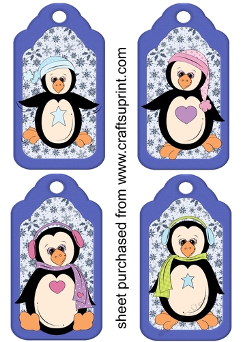4 Christmas penguins tag toppers