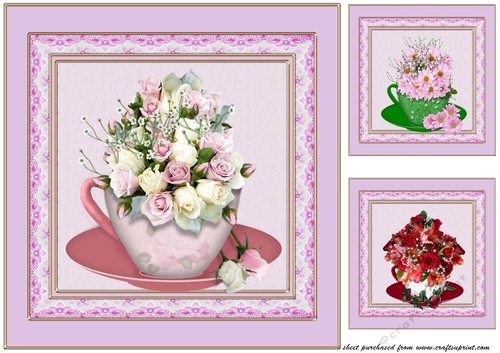 3 Pink floral cup card fronts