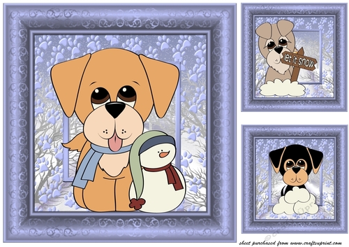 3 Snow dogs card fronts/toppers 1