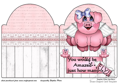 Pink pigs might fly cut and fold card