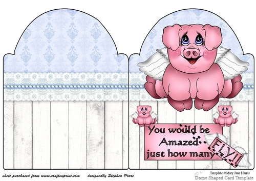 Blue pigs might fly cut and fold card