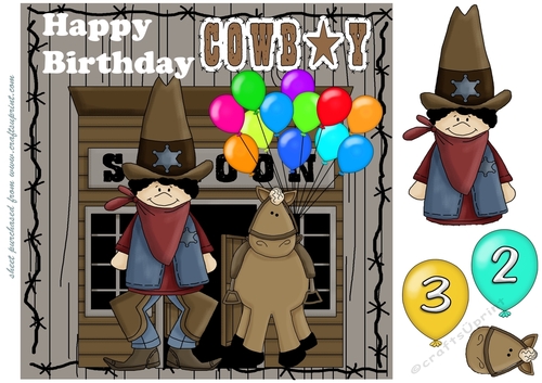 Age 2/3 Birthday cowboy card front 