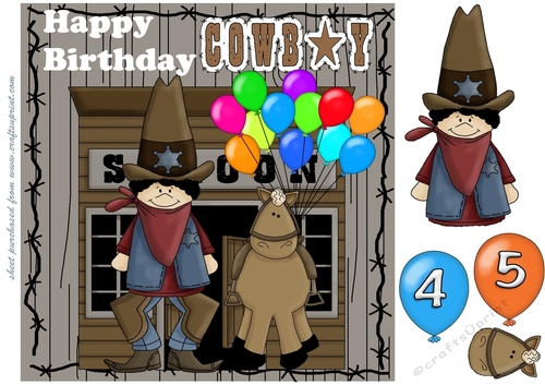 Age 4/5  Birthday cowboy card front 