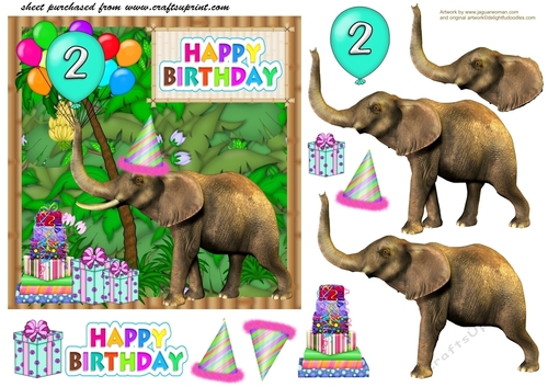 Age 2 Birthday elephant card front