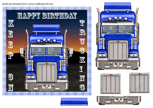Blue birthday keep on trucking card front
