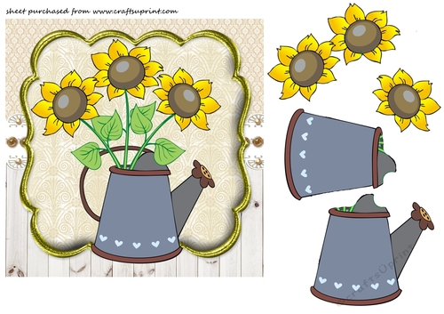 Sunflowers in watering can card front