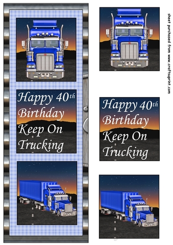 Blue 3 Panel 40th birthday truck card front