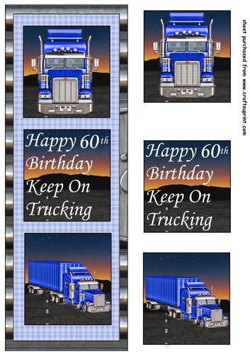 Blue 3 Panel 60th birthday truck card front