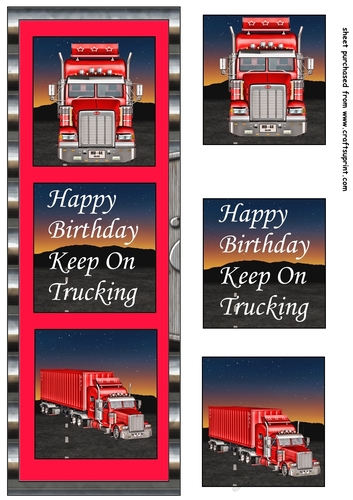 Red 3 panel birthday keep on trucking card front