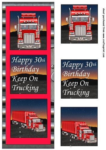 Red age 30 keep on trucking 3 panel card front