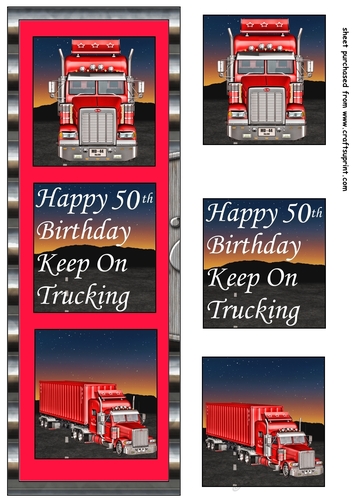 Red age 50 keep on trucking 3 panel card front