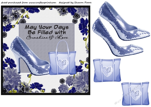 Blue may your days floral shoe and handbag card front