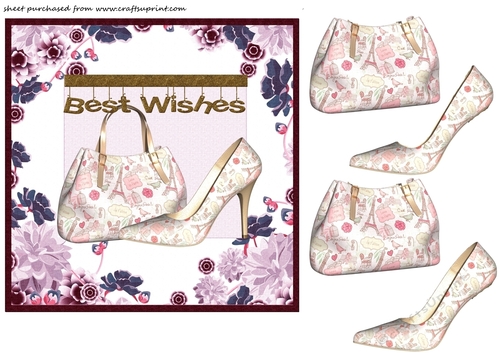 Pink handbag and shoe Best Wishes card front 