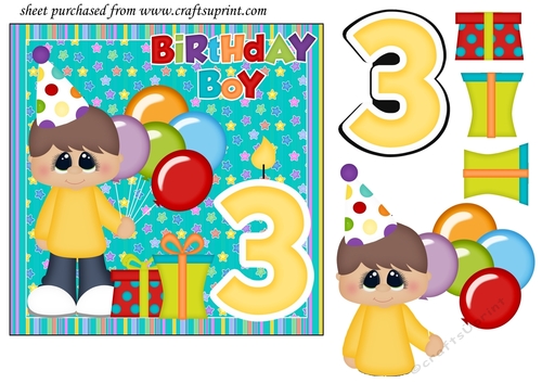 Birthday boy age 3 card front
