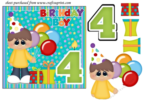 Birthday boy age 4 card front