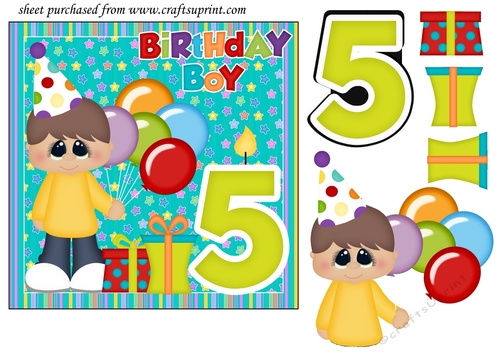 Birthday boy age 5 card front