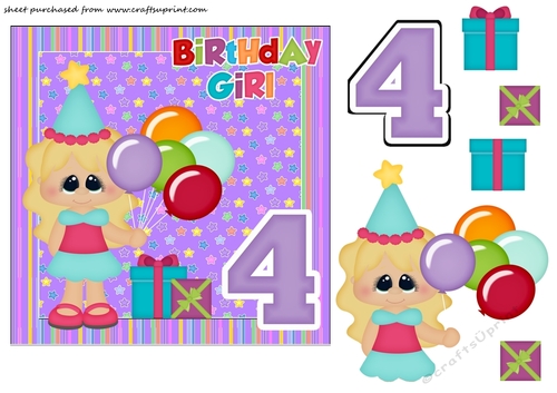 Birthday girl age 4 card front