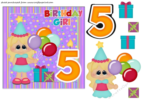 Birthday girl age 5 card front