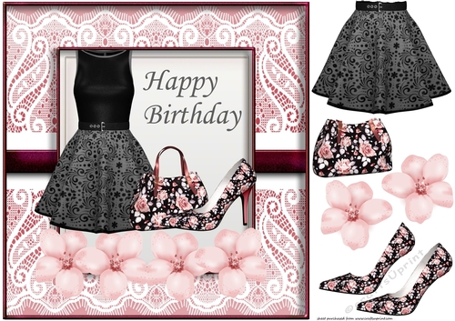 Black and pink Birthday floral fashion card front