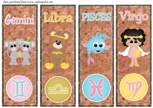 Cute zodiac signs toppers/bookmarks set 3