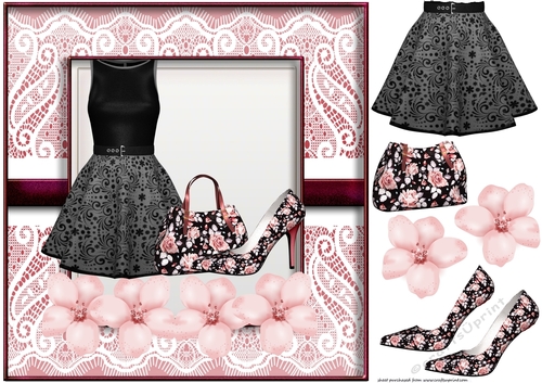 Black and pink floral fashion card front