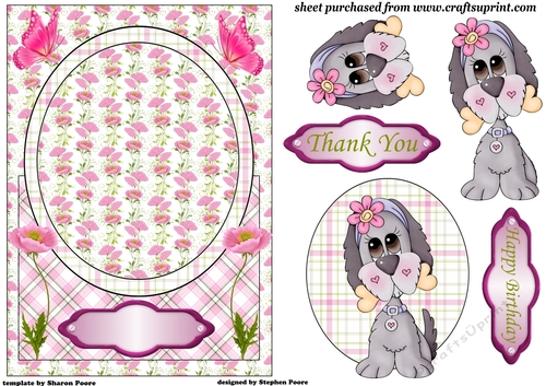 cute pink poppy puppy card front 2