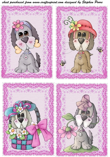 4 Pink cute puppy toppers