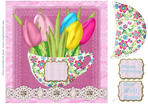 Pink tulip cup card front