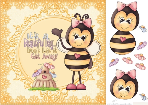 Yellow bee its a beautiful day card front