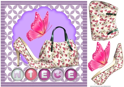 Niece purple and pink shoe and handbag card front